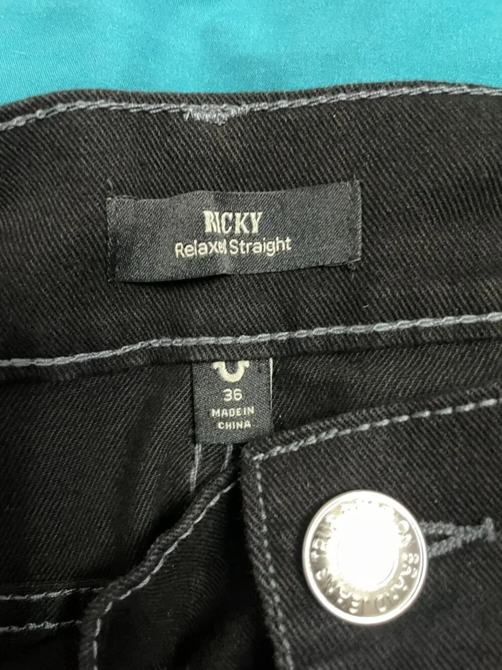 True Religion Mens Ricky SN Flap Relaxed Straight Jeans Men’s 36 36x30 Black NWT